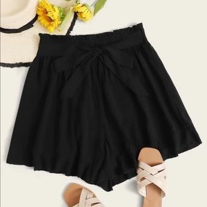 Plus Paper Bag Waist Solid Belted Shorts
